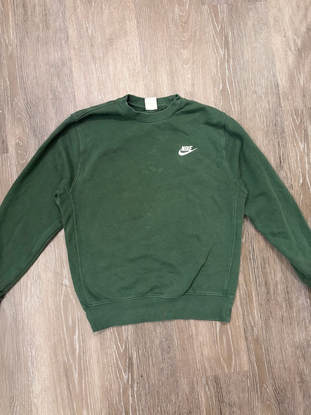 Nike Men's Dark Green Crewneck Sweatshirt with White Logo